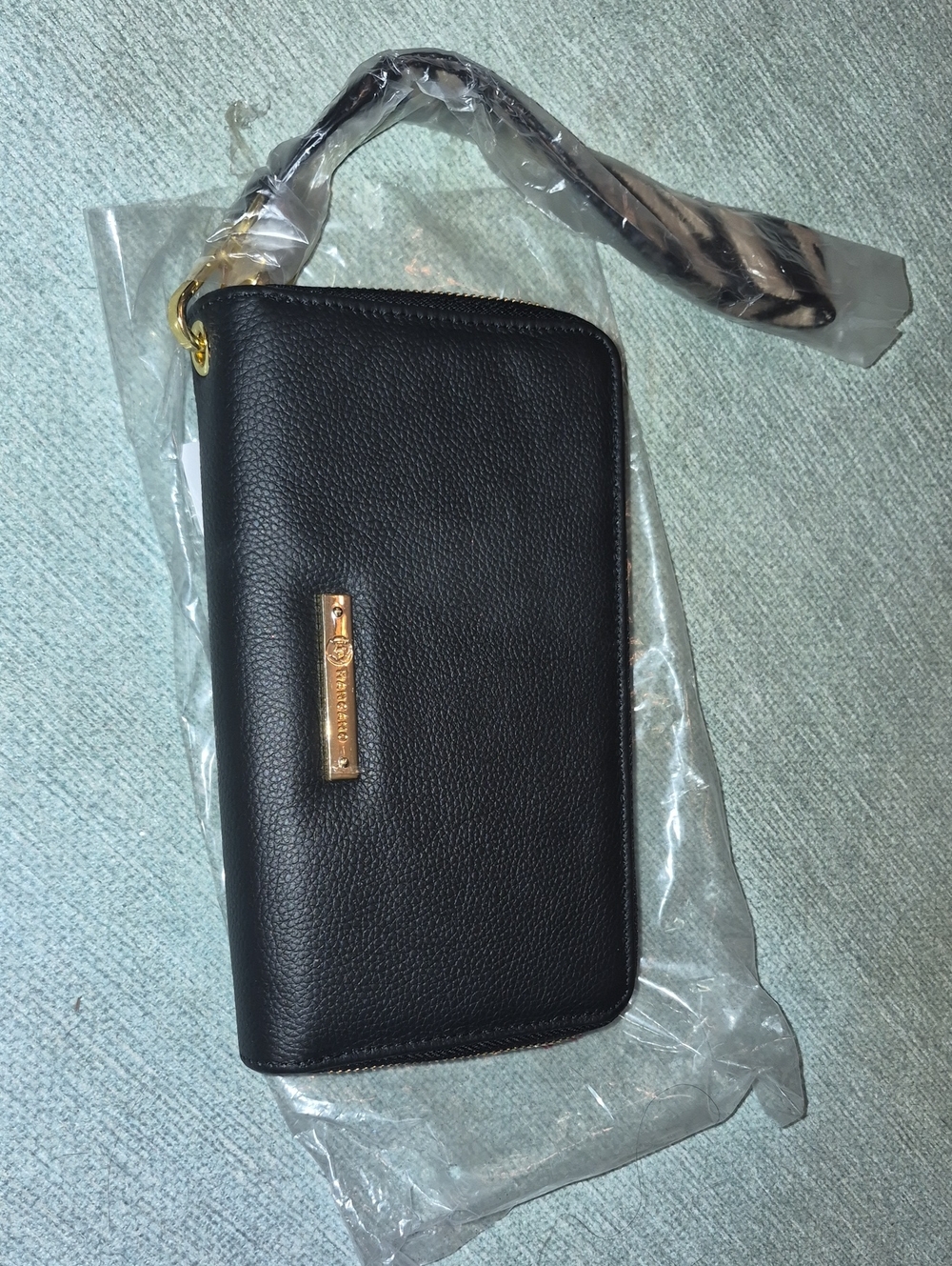 Joy Mangano Black Zip-Around Wristlet with Gold Plate